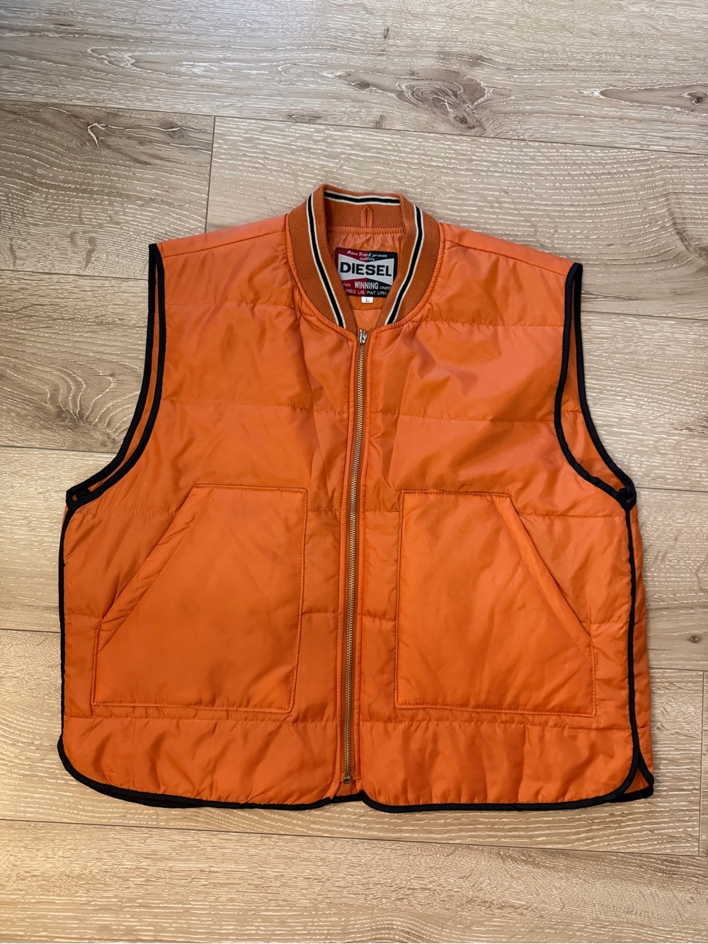 Diesel Orange Quilted Puffer Vest with Black Trim